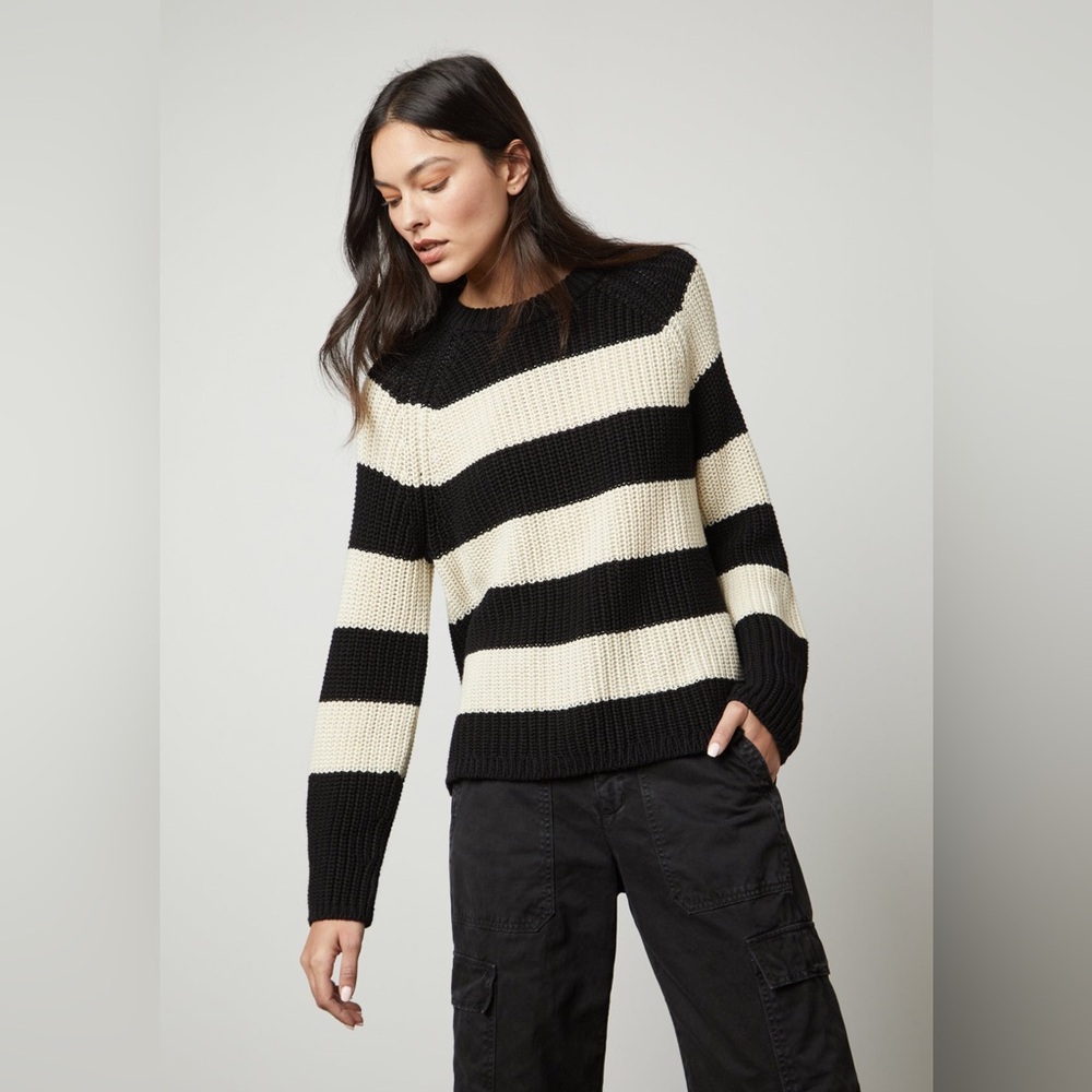 Velvet by Graham&Spencer Ciara striped crewneck sweater in a shaker knit